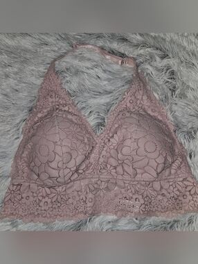 Luvlette Blush Pink Lace Halter Bralette XL | Floral Lace Wireless Bralette
